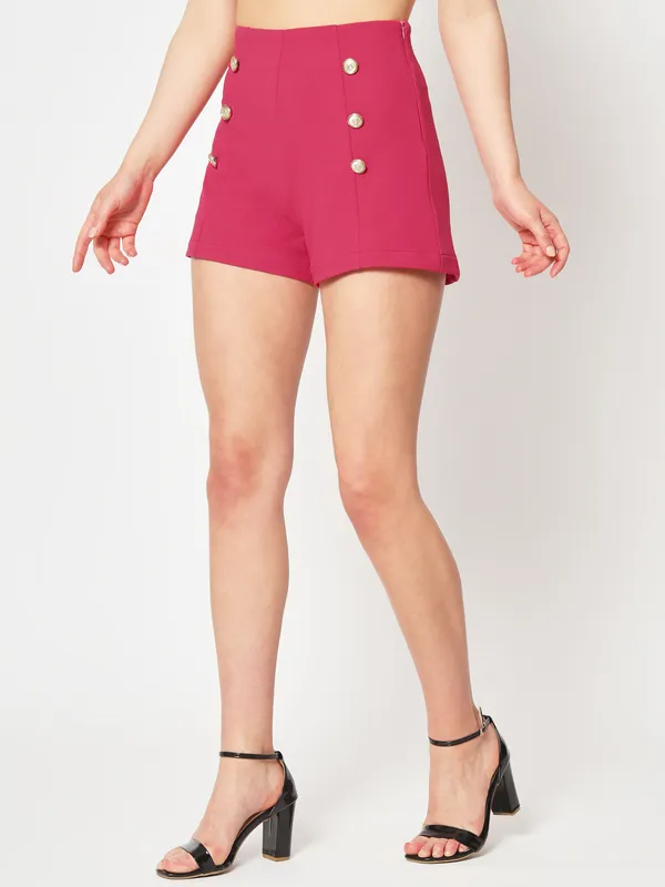 Zastraa_Women_Pink_High-Rise_Slim_Fit_Shorts