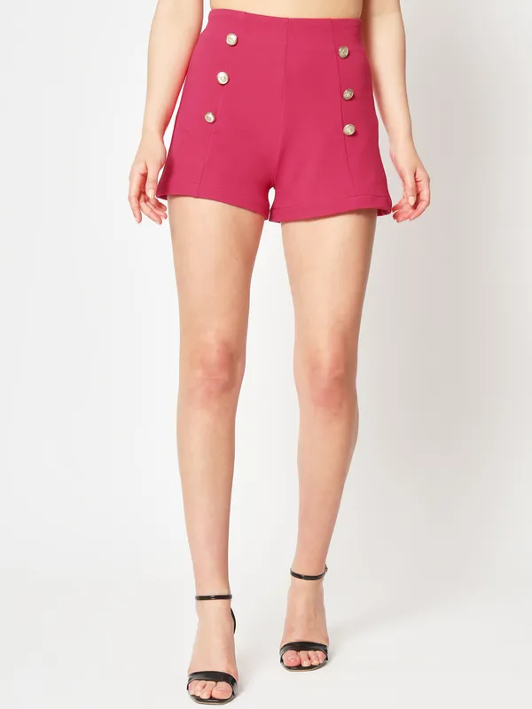 Zastraa_Women_Pink_High-Rise_Slim_Fit_Shorts