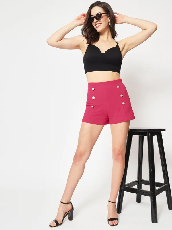 Zastraa_Women_Pink_High-Rise_Slim_Fit_Shorts