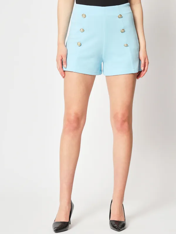 Zastraa_Women_Blue_High-Rise_Slim_Fit_Shorts