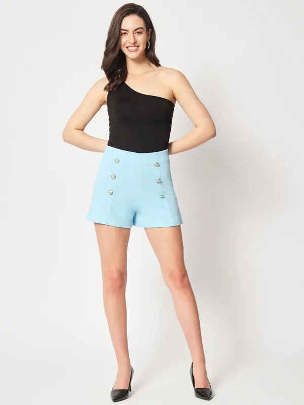 Zastraa_Women_Blue_High-Rise_Slim_Fit_Shorts