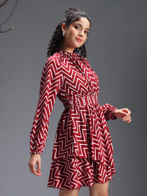 Women_Red_Chevron_Printed_Fit_&_Flare_Dress