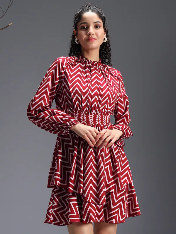 Women_Red_Chevron_Printed_Fit_&_Flare_Dress