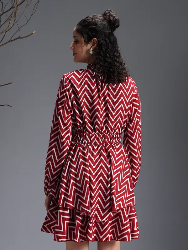 Women_Red_Chevron_Printed_Fit_&_Flare_Dress