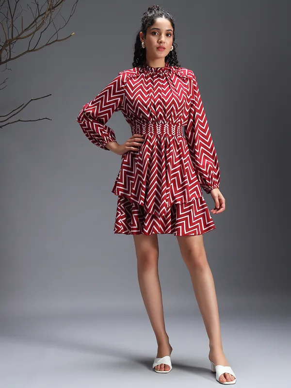 Women_Red_Chevron_Printed_Fit_&_Flare_Dress