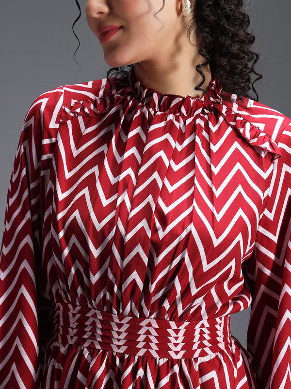Women_Red_Chevron_Printed_Fit_&_Flare_Dress