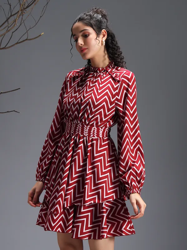 Women_Red_Chevron_Printed_Fit_&_Flare_Dress
