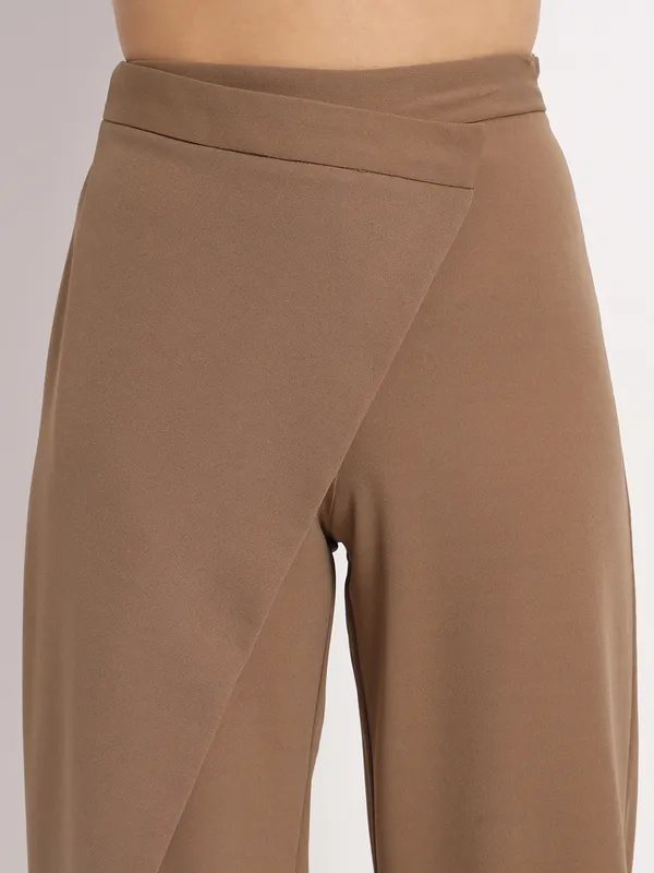 Women_Coffee_brown_Curve_Wrap_Korean_Pants