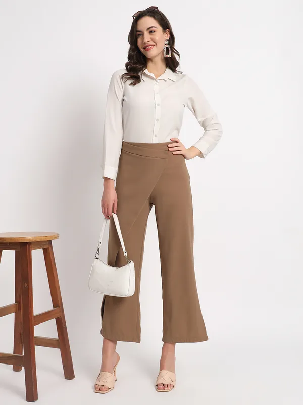 Women_Coffee_brown_Curve_Wrap_Korean_Pants
