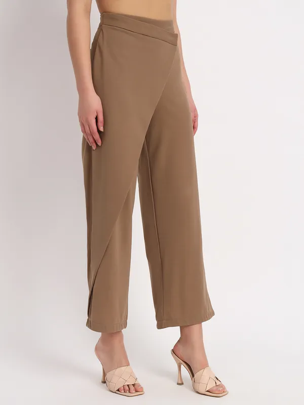 Women_Coffee_brown_Curve_Wrap_Korean_Pants