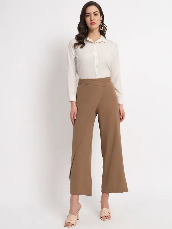 Women_Coffee_brown_Curve_Wrap_Korean_Pants