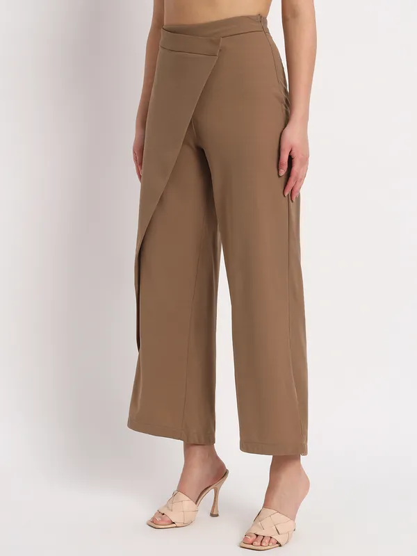 Women_Coffee_brown_Curve_Wrap_Korean_Pants