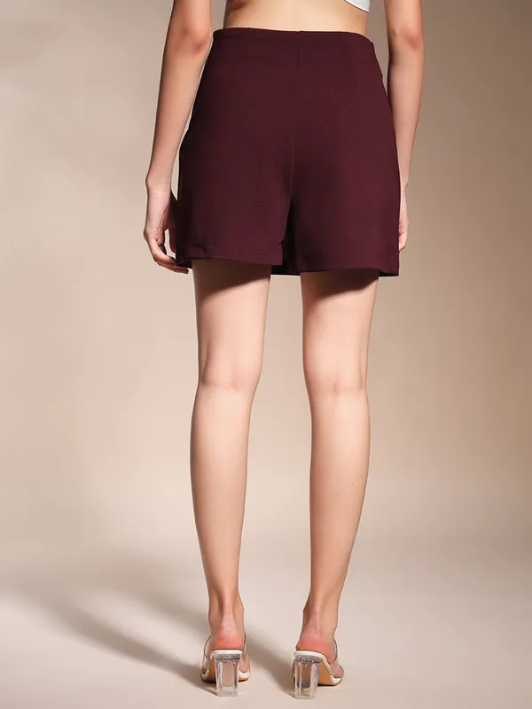 Zastraa_Burgundy_Side_Slit_Scuba_Mini_Skorts