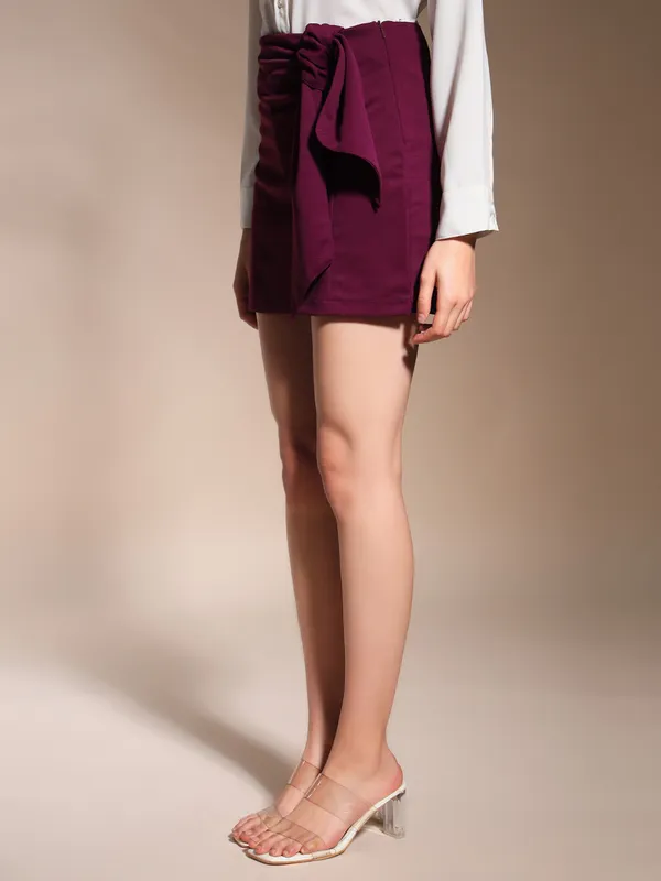 Zastraa_Burgundy_Scuba_Skorts_with_Bow