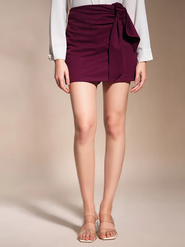 Zastraa_Burgundy_Scuba_Skorts_with_Bow