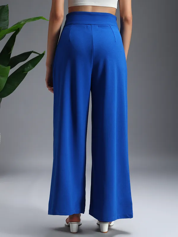 Zastraa_Royal_Blue_High_Waist_Darted_Korean_Pants