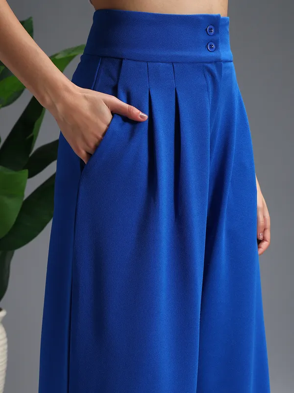 Zastraa_Royal_Blue_High_Waist_Darted_Korean_Pants