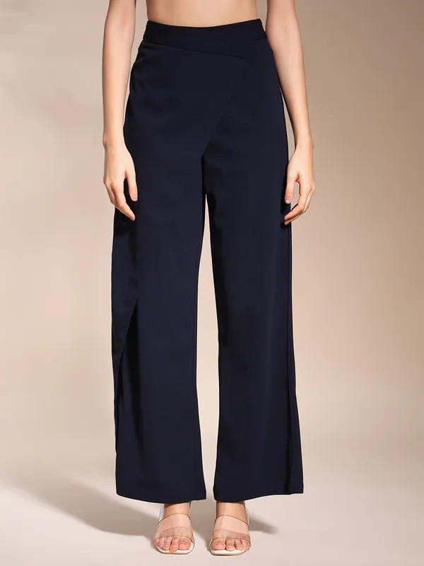 Zastraa_Wrap_Up_Navy_Blue_Wide_Leg_Korean_Pants