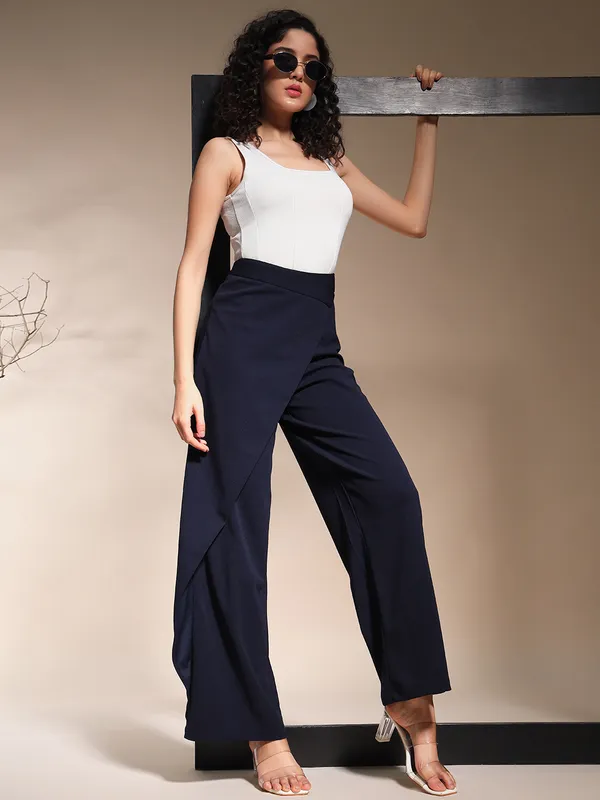 Zastraa_Wrap_Up_Navy_Blue_Wide_Leg_Korean_Pants