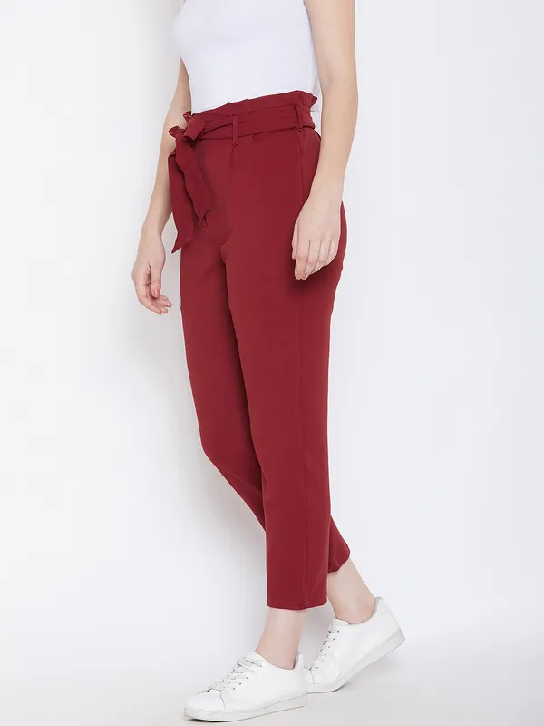 Zastraa_Women_Maroon_Slim_Fit_Peg_Trousers