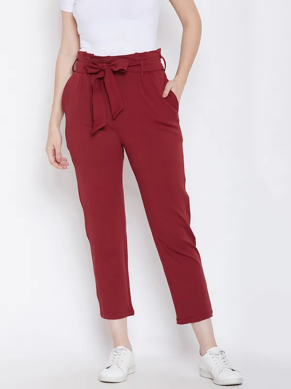 Zastraa_Women_Maroon_Slim_Fit_Peg_Trousers