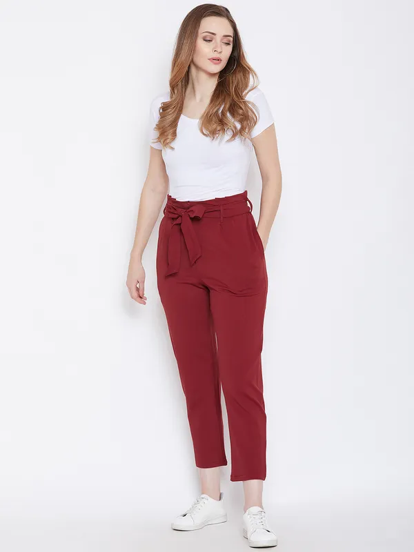 Zastraa_Women_Maroon_Slim_Fit_Peg_Trousers