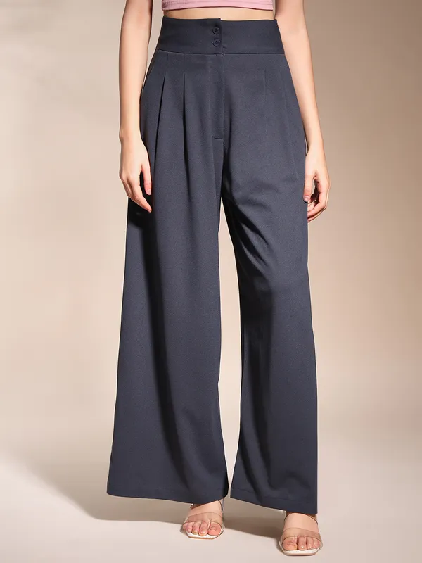 Zastraa_Charcoal_Grey_High_Waist_Darted_Korean_Pants
