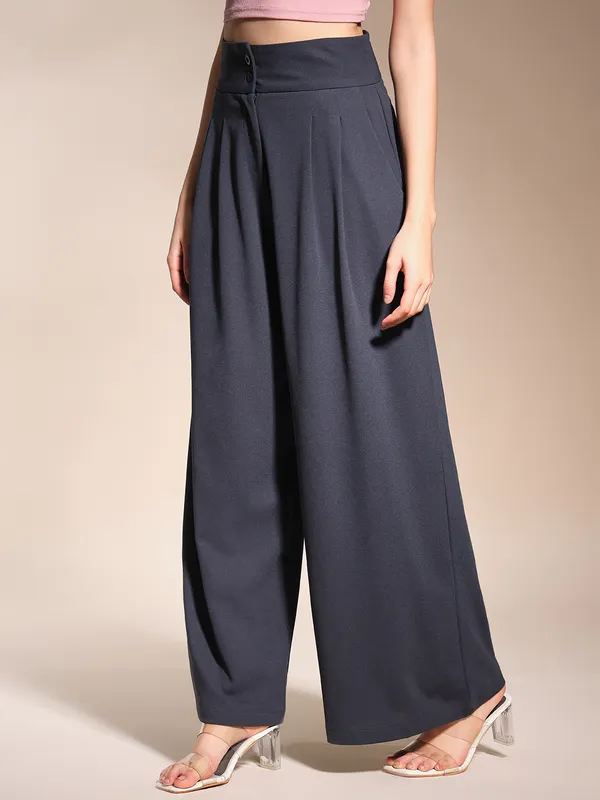 Zastraa_Charcoal_Grey_High_Waist_Darted_Korean_Pants