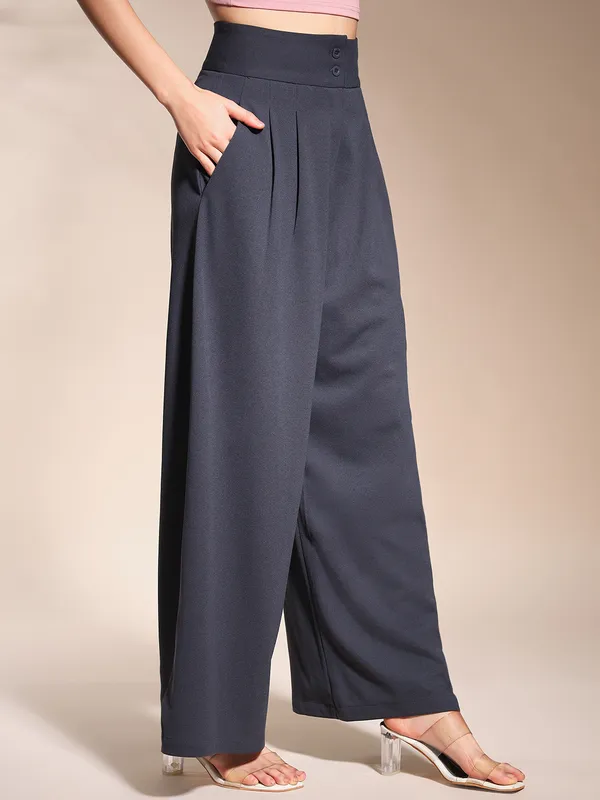 Zastraa_Charcoal_Grey_High_Waist_Darted_Korean_Pants