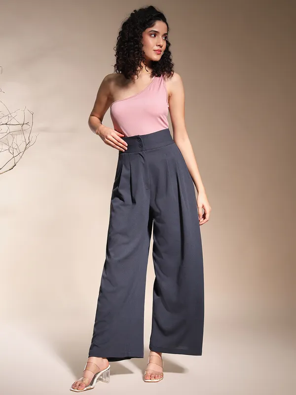 Zastraa_Charcoal_Grey_High_Waist_Darted_Korean_Pants