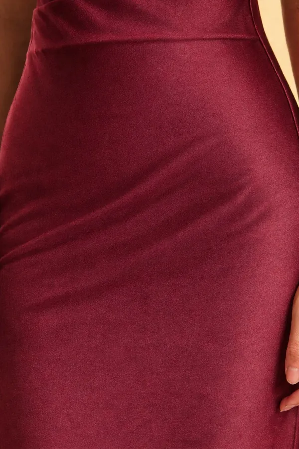 Zastraa_Women_Maroon_Satin_Midi_Flared_Skirt