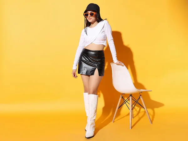 Zastraa_by_Kids_Sassy_&_Posh_Black_PU_side_slit_scuba_mini_skorts