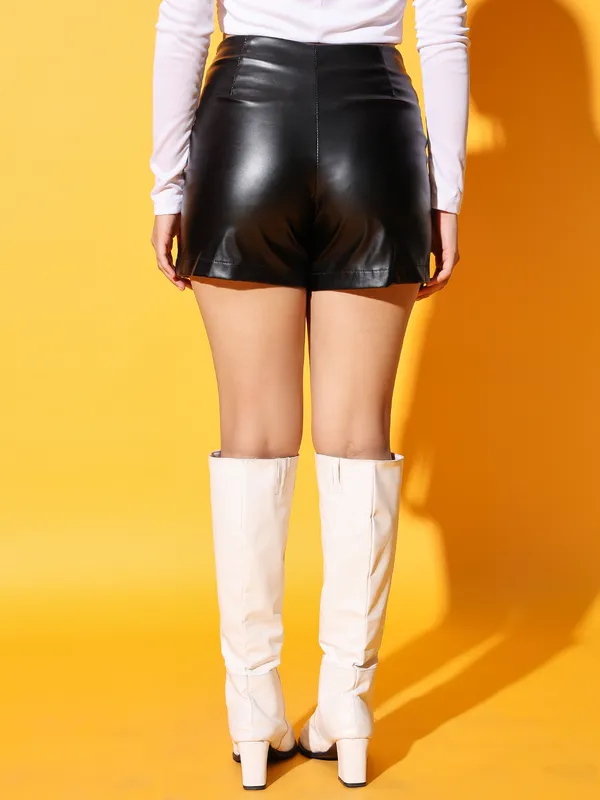 Zastraa_by_Kids_Sassy_&_Posh_Black_PU_side_slit_scuba_mini_skorts
