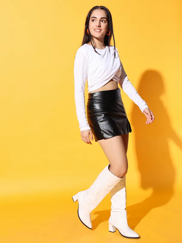 Zastraa_by_Kids_Sassy_&_Posh_Black_PU_side_slit_scuba_mini_skorts