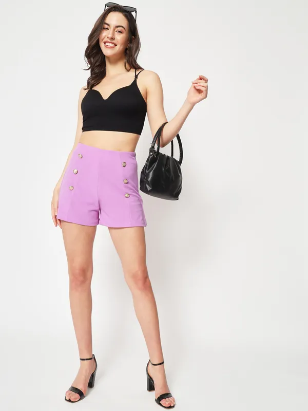 Zastraa_Women_Lavender_High-Rise_Slim_Fit_Shorts