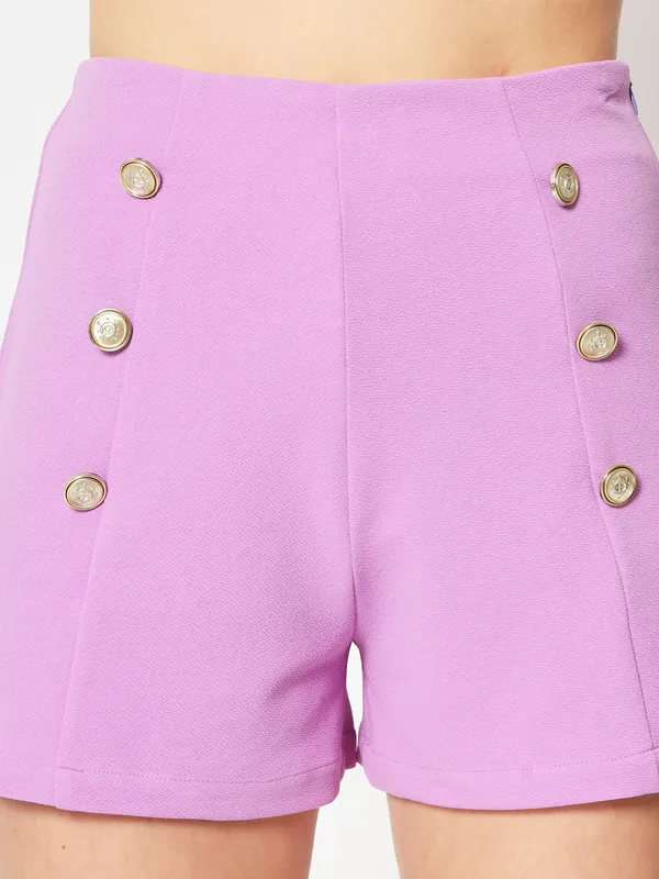 Zastraa_Women_Lavender_High-Rise_Slim_Fit_Shorts
