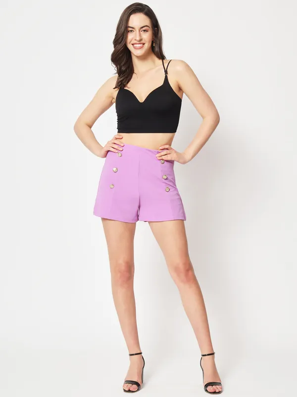 Zastraa_Women_Lavender_High-Rise_Slim_Fit_Shorts