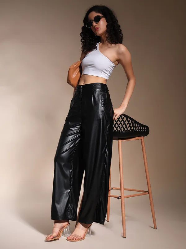 Zastraa_PU_Black_High_Waist_Culotte_Trouser
