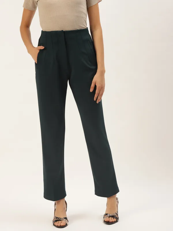 Zastraa_Slim_Fit_Women_Dark_Green_Trousers