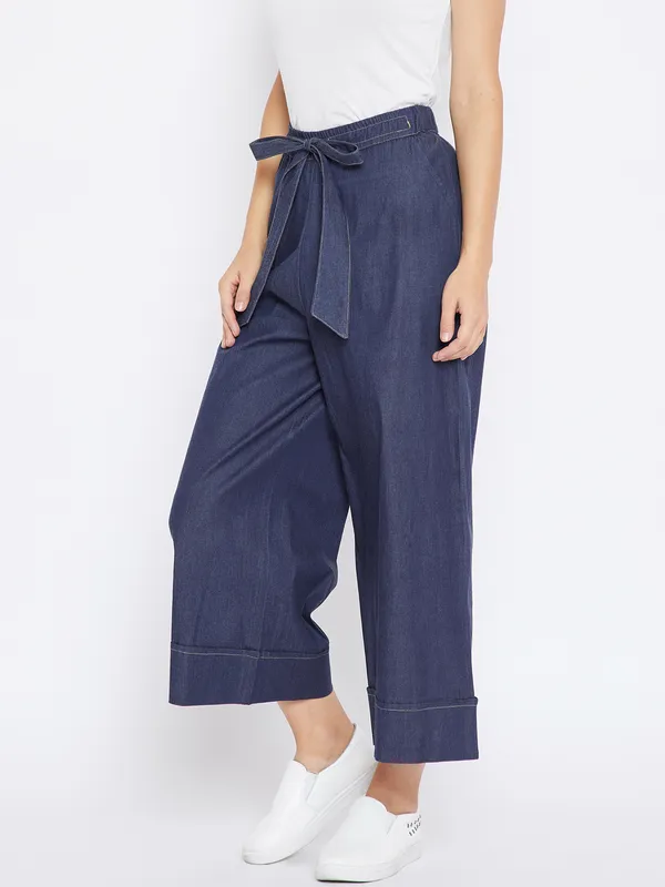 Zastraa_Women_Navy_Blue_Regular_Fit_Solid_Parallel_Trousers