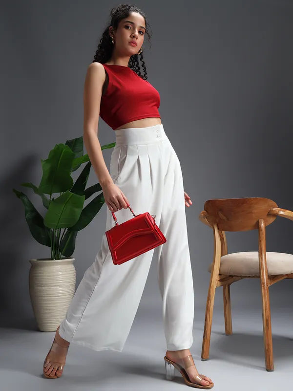 Zastraa_Off-White_High_Waist_Darted_Korean_Pants