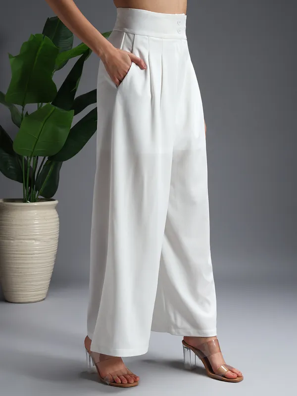 Zastraa_Off-White_High_Waist_Darted_Korean_Pants