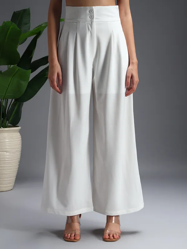 Zastraa_Off-White_High_Waist_Darted_Korean_Pants