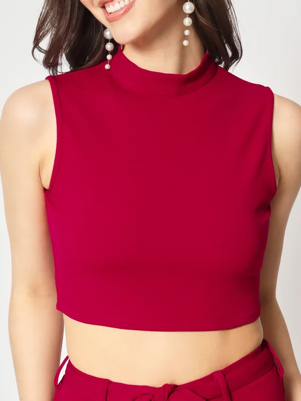 Zastraa_Women_Red_Slim_Fit_High-Rise_Ruffles_Shorts
