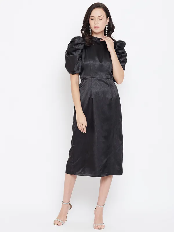 Puff_Sleeve_Crepe_Sheath_Midi_Dress
