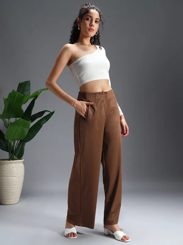 Zastraa_Brown_High_Waist_Culotte_Trouser