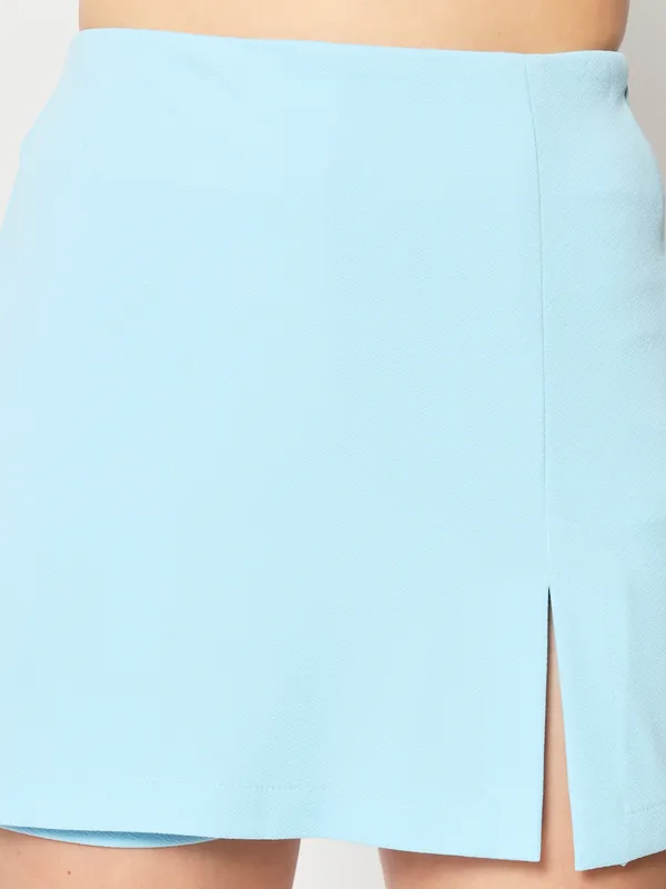 Zastraa_Women_Blue_High-Rise_Front_Slit_Mini_Skorts