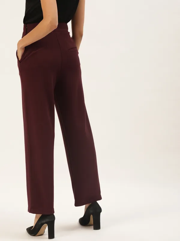 Zastraa_Women_Burgundy_Solid_High-Rise_Parallel_Trousers
