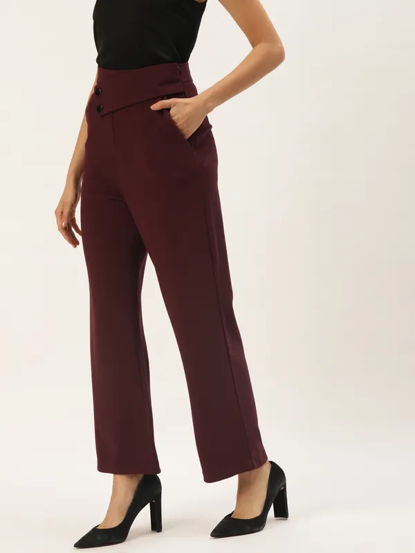 Zastraa_Women_Burgundy_Solid_High-Rise_Parallel_Trousers