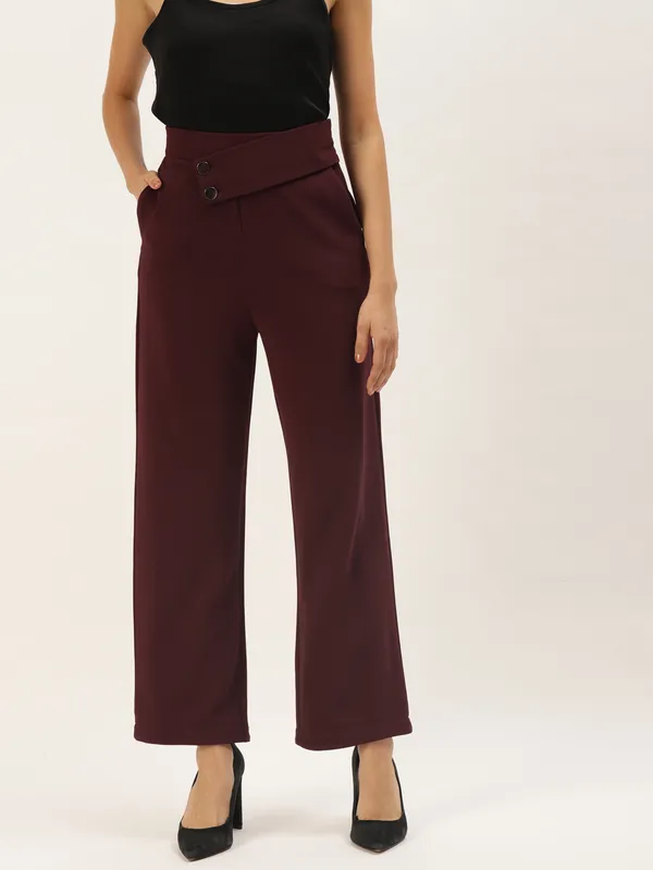 Zastraa_Women_Burgundy_Solid_High-Rise_Parallel_Trousers